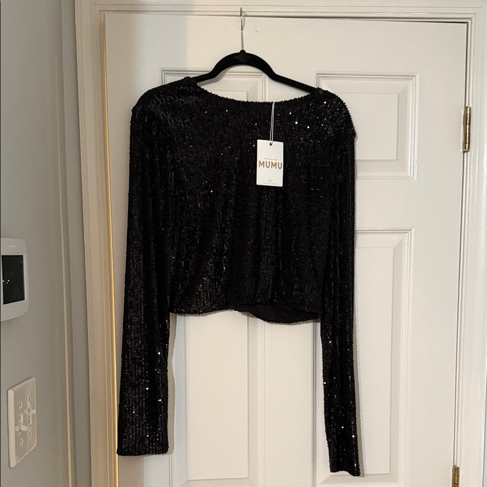 Show Me Your MuMu Black Sequin Crop Top